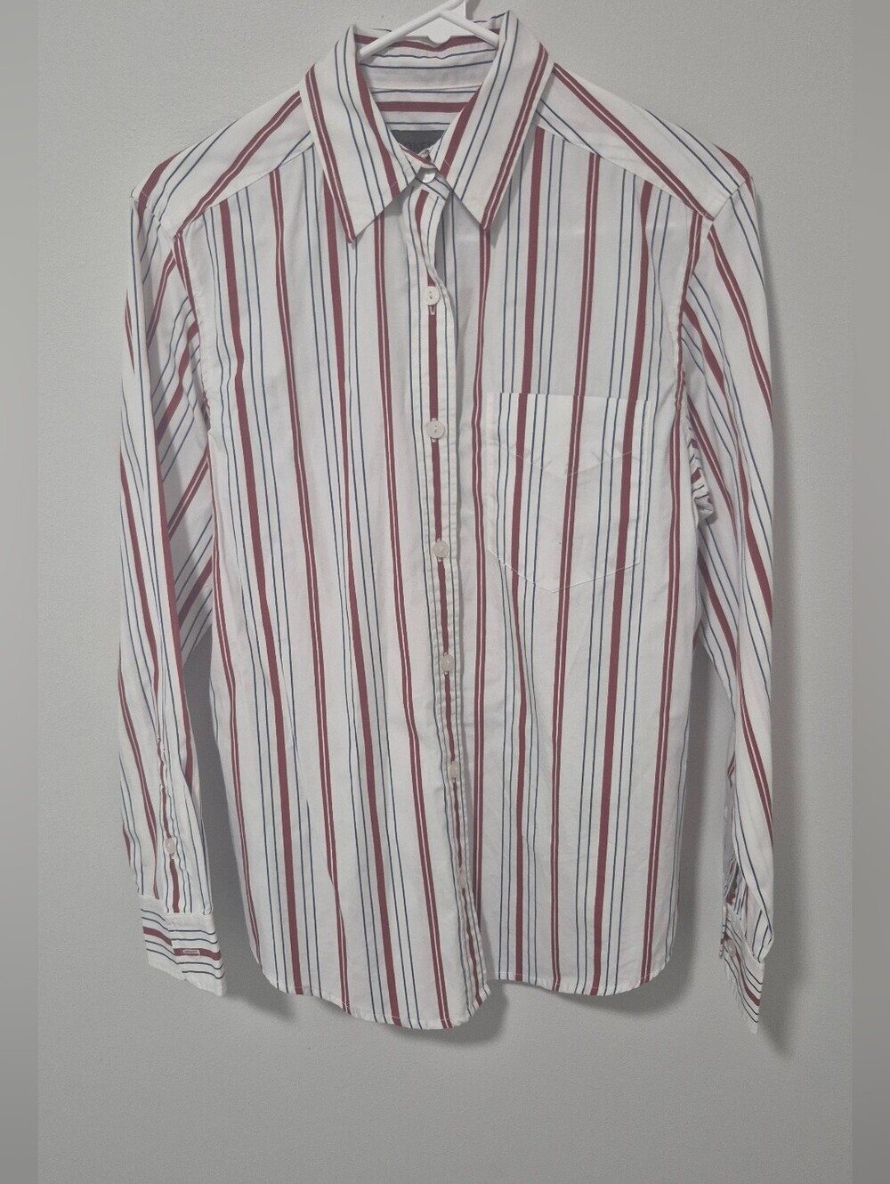 Jones Jeans Striped Button Down Shirt Red Blue White Medium M